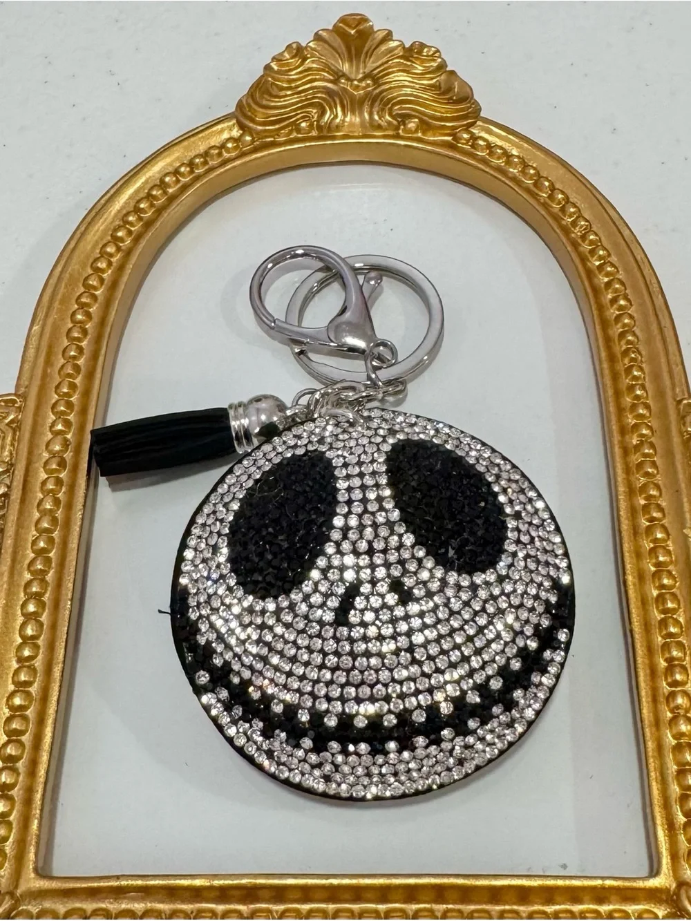 Rhinestone Black/Silver Jack Skellington Keychain Bag Chain